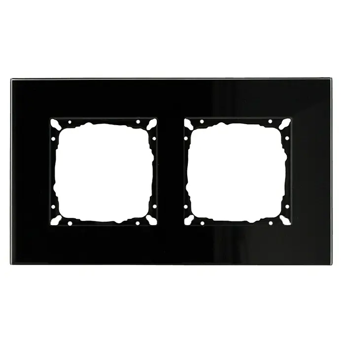 Glas-Abdeckrahmen - Schwarz glänzend, 2-fach, Passend für: Schalterserien mit dem Maße 55x55mm - Schwarze Doppelrahmen-Abdeckung für Lichtschalter und Steckdosen, ideal für moderne Innenräume und einfache Installation.