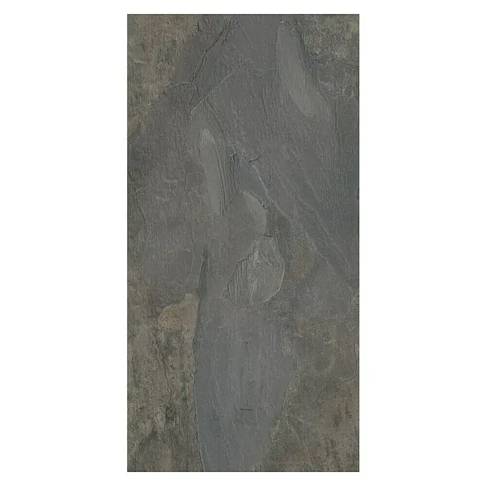 LOGOCLIC Ceramico Laminat Silent - Ceramico, Fliese, 638 x 330 x 8 mm - Nahaufnahme einer Platte aus grauem Schiefer mit subtilen Mustern und Texturen, die die natürliche Schönheit und Haptik des Materials hervorheben.