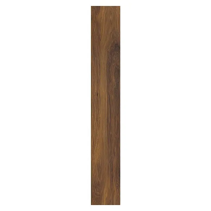 LOGOCLIC Vinto Laminat Classic - Hickory Donada, Landhausdiele, 1.288 x 195 x 8 mm - Dunkle Holzplatte mit ausgeprägter Maserung. Ideal für rustikale Möbel oder als dekoratives Element.