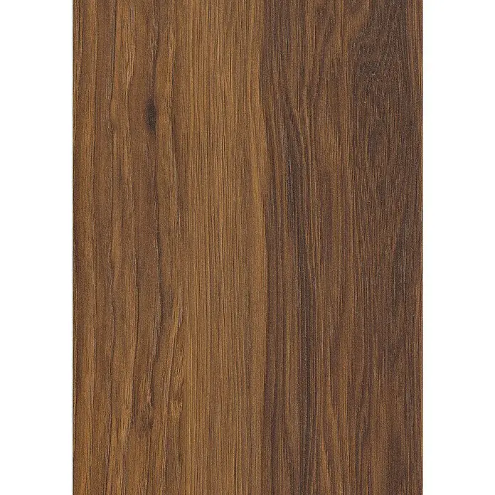 LOGOCLIC Vinto Laminat Classic - Hickory Donada, Landhausdiele, 1.288 x 195 x 8 mm - Nahaufnahme einer edlen Holzoberfläche mit feiner Maserung und warmen Brauntönen, ideal für Möbel und Innenausbau.