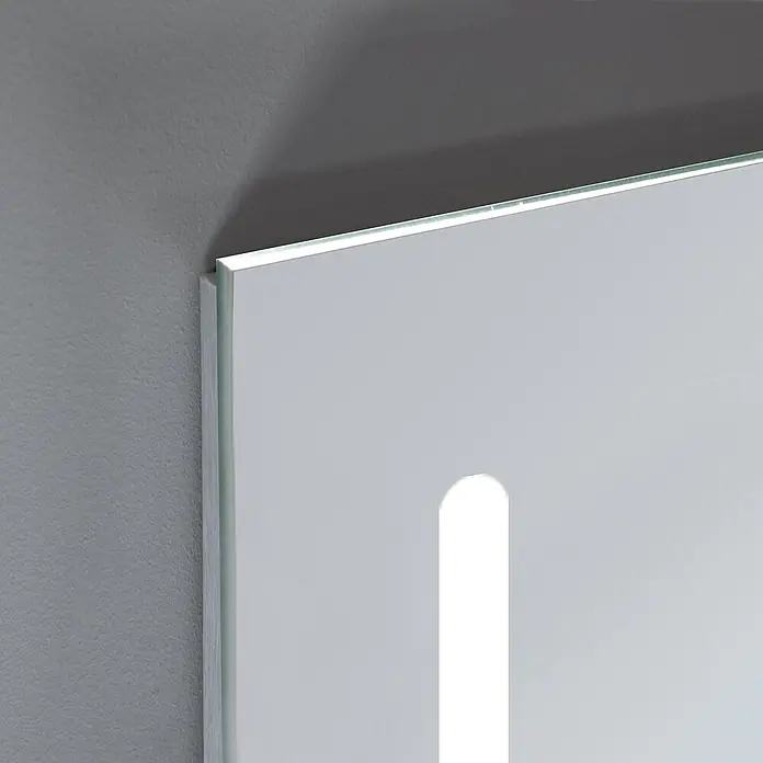 Camargue Lichtspiegel Eco Two - 100 x 70 cm, Leuchtmittel - Nahaufnahme eines stilvollen Spiegels mit integrierter Beleuchtung, der modernes Design und Funktionalität vereint.\n