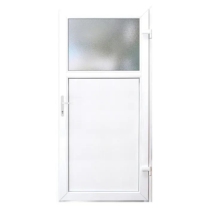 Panto Nebeneingangstür K 504 - 98 x 198 cm, DIN Anschlag: Rechts, Anthrazit/Weiß - Weiße Tür mit einem oberen Fensterbereich, der mit strukturiertem Glas ausgestattet ist, für mehr Privatsphäre und Ästhetik.