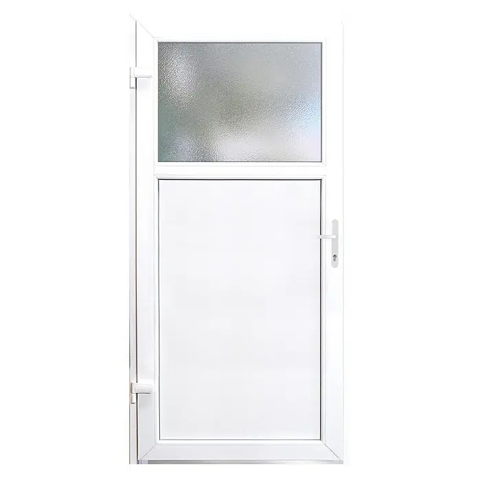 Panto Nebeneingangstür K 504 - 98 x 198 cm, DIN Anschlag: Links, Anthrazit/Weiß - Weisse Tür mit einem strukturierten Glasfenster und einem eleganten Griff. Ideal für moderne Innenräume.