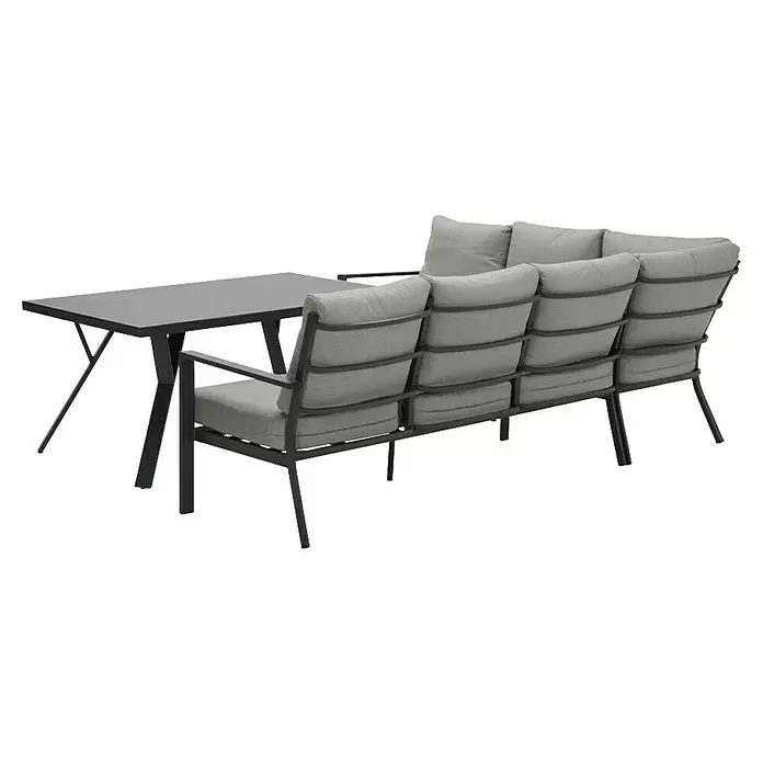Garden Impressions Loungemöbel-Set Sergio - 3 -tlg., Aluminium, Rechts, Schwarz/Grau - Graues Outdoor-Lounge-Sofa und rechteckiger Tisch mit dunklen Metallgestellen.