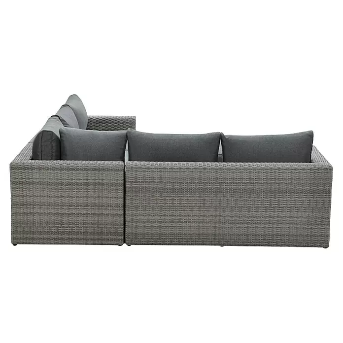 Garden Impressions Loungemöbel-Set Orangebird - 4 -tlg., Aluminium, Schwarz/Grau - L-förmiges graues Rattan-Ecksofa mit dicken grauen Kissen.