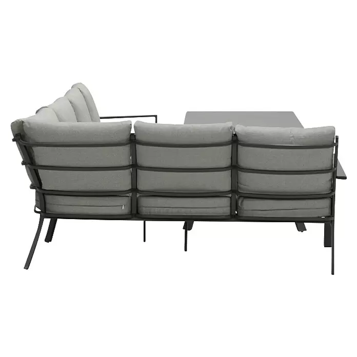 Garden Impressions Loungemöbel-Set Sergio - 3 -tlg., Aluminium, Rechts, Schwarz/Grau - Graues Outdoor-Ecksofa mit dunklem Metallrahmen und integriertem Beistelltisch.