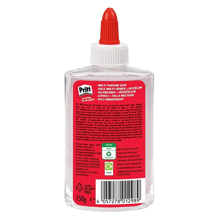Pritt Alleskleber - 150 g, Flüssig, Gebrauchsfertig - Eine Flasche Pritt Alleskleber, ideal für Papier, Karton und Fotos, mit roter Spitze zum einfachen Auftragen.