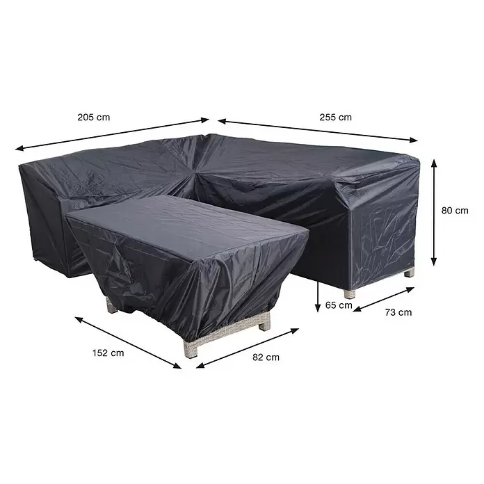 Garden Impressions Sitzgruppen-Schutzhülle - L x B x H: 205 x 255 x 80 cm, 300D Ripstop-PES-Oxford, TPU-Beschichtung, Dunkelgrau - Dunkelgraue wasserdichte Abdeckung für eine L-förmige Gartencouch und einen rechteckigen Tisch.