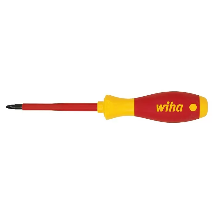 Wiha Schraubendreher SoftFinish® electric VDE - PH 2, Klingenlänge: 100 mm - Roter und gelber isolierter Wiha Schraubendreher mit schwarzer Spitze.