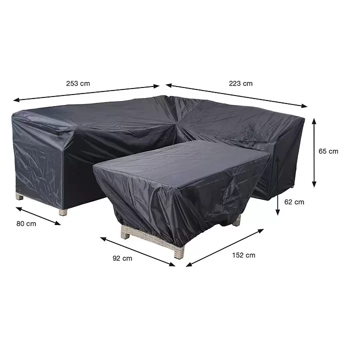 Garden Impressions Sitzgruppen-Schutzhülle - L x B x H: 253 x 233 x 65 cm, 300D Ripstop-PES-Oxford, TPU-Beschichtung, Dunkelgrau - Dunkelgraue Schutzhülle für eine Ecklounge-Garnitur und einen Gartentisch, ideal für Outdoor-Möbel.