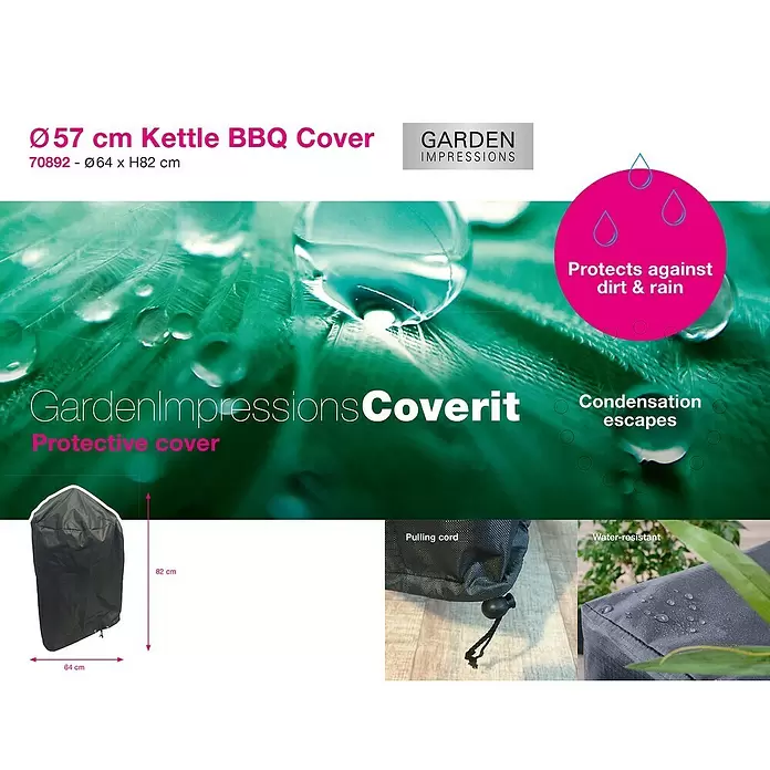 Garden Impressions Grill-Schutzhülle - Ø x H: 64 x 82 cm, 300D Ripstop-PES-Oxford mit TPU-Beschichtung, Dunkelgrau - Schwarze Kugelgrillabdeckung, 64x82 cm, mit Zugkordel, wasserabweisend.