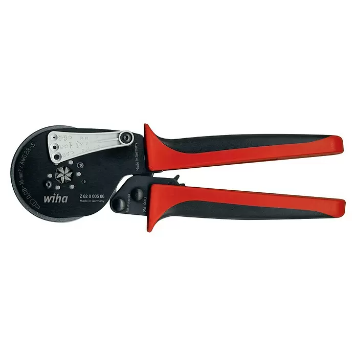 Wiha Crimpzange - Länge: 329 mm - Wiha automatische Aderendhülsenzange mit schwarzen und roten Griffen, für 0,08-16 mm² / AWG 28-5.