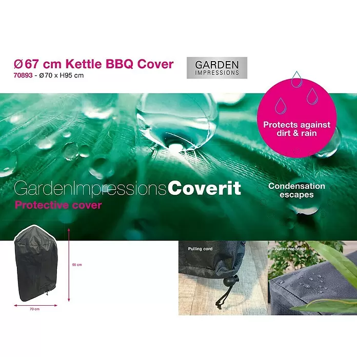 Garden Impressions Grill-Schutzhülle - Ø x H: 70 x 95 cm, 300D Ripstop-PES-Oxford mit TPU-Beschichtung, Dunkelgrau - Schwarze Schutzhülle für Kugelgrill (Ø70 x H95 cm) mit Zugband, wasserabweisend und gegen Kondensation.