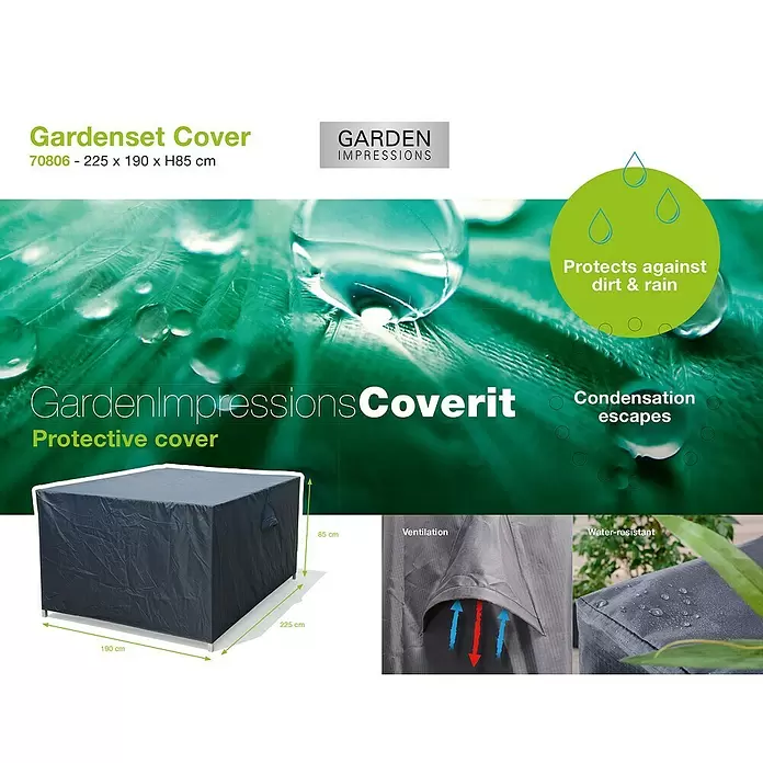 Garden Impressions Sitzgruppen-Schutzhülle - L x B x H: 225 x 190 x 85 cm, 300D Ripstop-PES-Oxford, TPU-Beschichtung, Dunkelgrau - Dunkelgraue Schutzhülle für Gartenmöbel, wasserabweisend und belüftet. Maße: 225 x 190 x H85 cm.