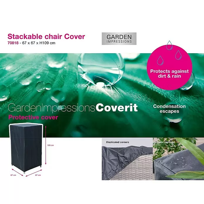 Garden Impressions Stapelsessel-Schutzhülle - L x B x H: 67 x 67 x 109 cm, 300D Ripstop-PES-Oxford mit TPU-Beschichtung, Dunkelgrau - Dunkelgraue, stapelbare Stuhlabdeckung. Wasserabweisend, elastische Ecken, schützt vor Schmutz/Regen, lässt Kondenswasser entweichen.
