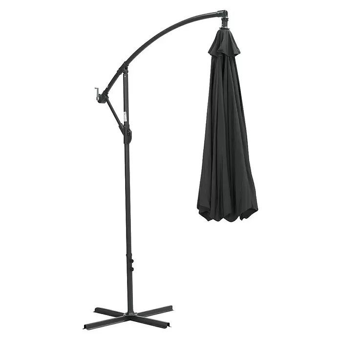 Garden Impressions Ampelschirm rund Athene - Dunkelgrau, Durchmesser Bespannung: 300 cm - Geschlossener schwarzer Ampelschirm mit dunklem Stoffdach und schwarzem Metallgestell auf Kreuzfuß.
