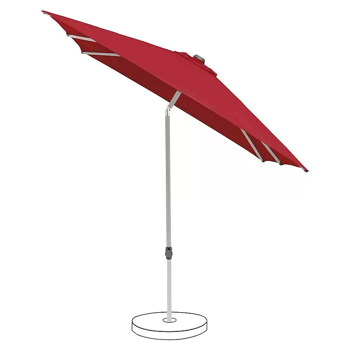 Suncomfort Marktschirm Pop Up - Aurora Rot, Bespannungsmaß (L x B): 200 x 250 cm - Roter rechteckiger Terrassenschirm mit weißem Mast und Fuß, zum Beschatten angewinkelt.