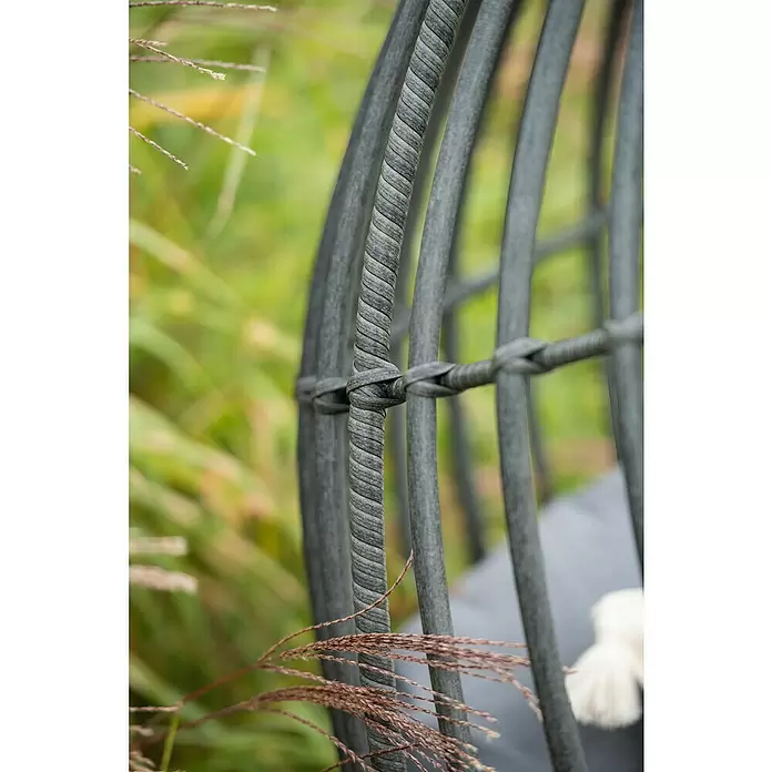 Garden Impressions Hängesessel Panama - L x B x H: 195 x 195 x 90 cm, Metall, Dunkelgrau - Graues geflochtenes Outdoor-Möbeldetail mit gedrehtem seilartigem Element und geflochtenen Verbindungen.