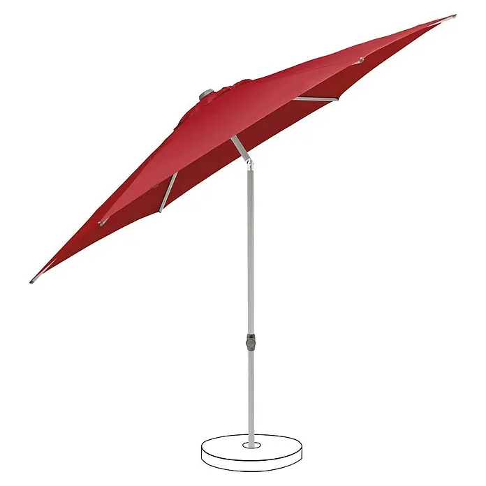 Suncomfort Marktschirm rund Pop Up - Aurora Rot, Durchmesser Bespannung: 250 cm - Ein roter Sonnenschirm mit einem robusten, grauen Ständer und einer runden Basis, ideal für sonnige Tage im Garten oder auf der Terrasse.