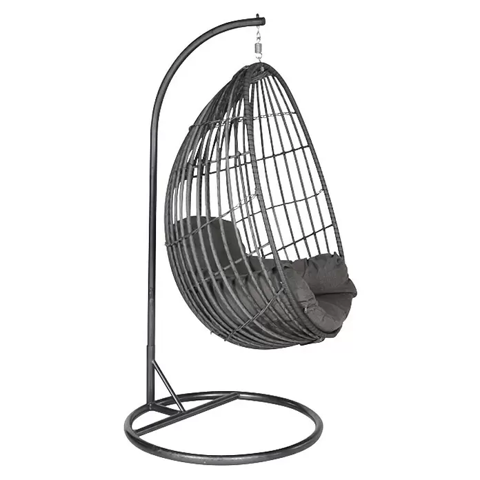 Garden Impressions Hängesessel Panama - L x B x H: 195 x 195 x 90 cm, Metall, Dunkelgrau - Dunkelgrauer Rattan-Hängesessel mit grauen Kissen auf Metallgestell.