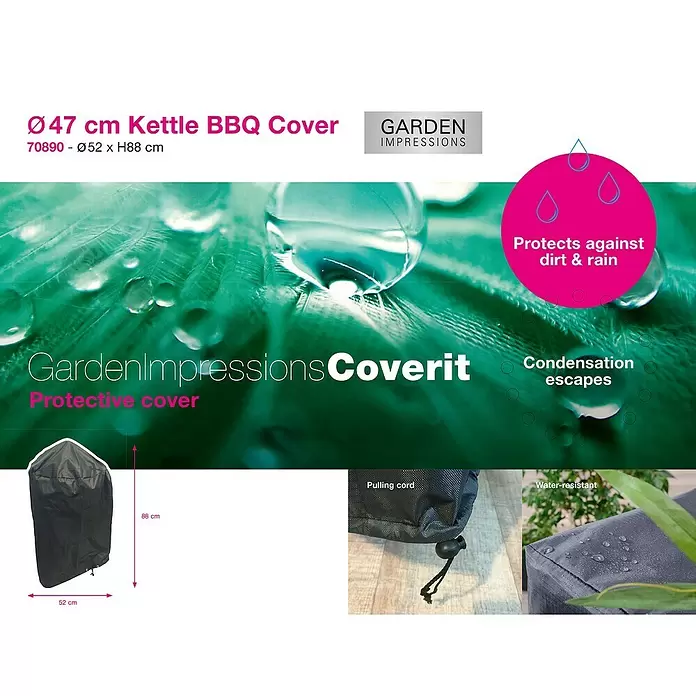 Garden Impressions Grill-Schutzhülle - 300D Ripstop-PES-Oxford mit TPU-Beschichtung, Dunkelgrau - Schwarze wasserabweisende Schutzhülle für Kugelgrill (Ø52 x H88 cm) mit Zugband.