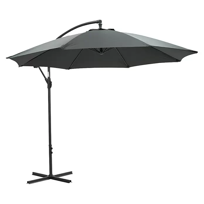 Garden Impressions Ampelschirm rund Athene - Dunkelgrau, Durchmesser Bespannung: 300 cm - Grauer Freiarmschirm mit schwarzem Gestell und Kreuzfuß für den Außenbereich.