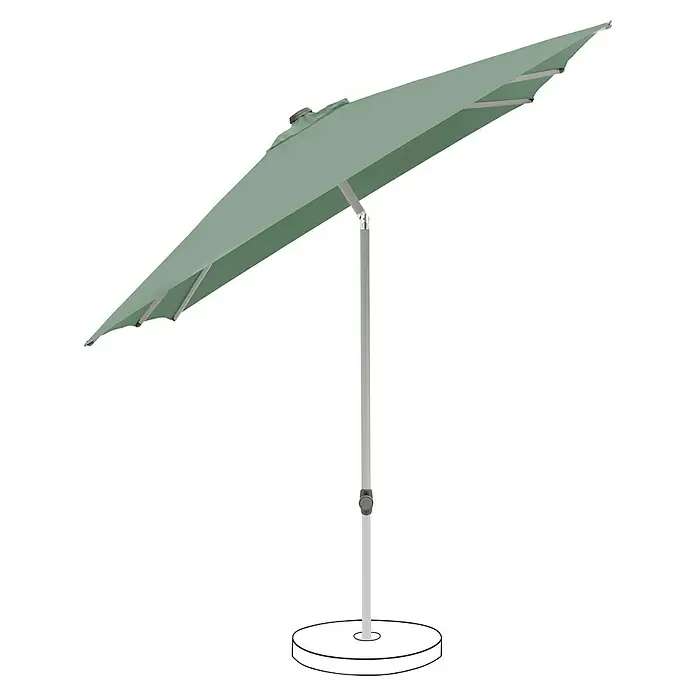 Suncomfort Marktschirm Pop Up - Frost-Grün, Bespannungsmaß (L x B): 200 x 250 cm - Ein grüner, rechteckiger Sonnenschirm mit einem stabilen, silberfarbenen Ständer und einer runden Basis bietet optimalen Schatten im Freien.