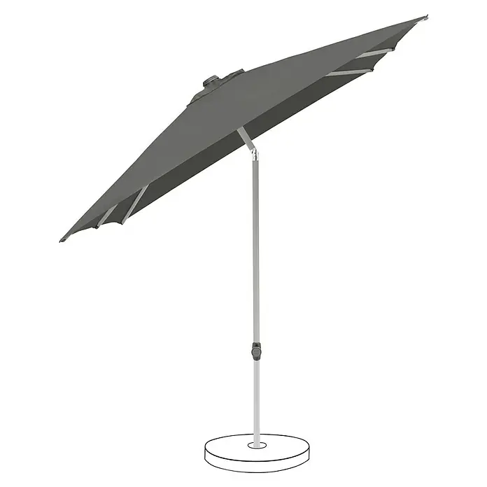 Suncomfort Marktschirm Pop Up - Steingrau, Bespannungsmaß (L x B): 200 x 250 cm - Bild eines grauen Sonnenschirms mit Ständer, ideal für den Garten oder die Terrasse. Er spendet Schatten und schützt vor Sonne.