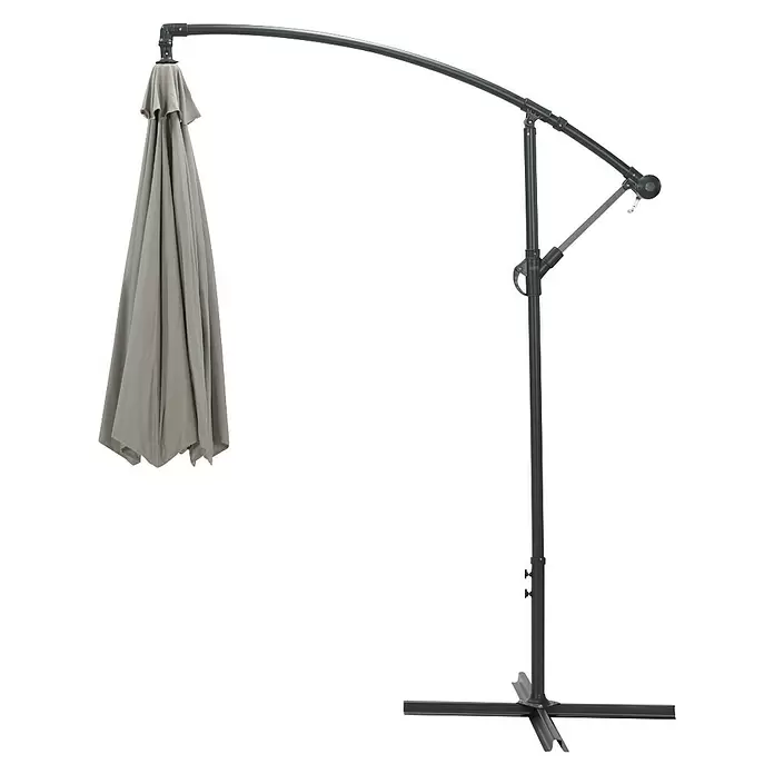 Garden Impressions Ampelschirm rund Athene - Sand, Durchmesser Bespannung: 300 cm - Geschlossener Ampelschirm mit hellgrauem Stoff und dunkelgrauem Metallgestell.