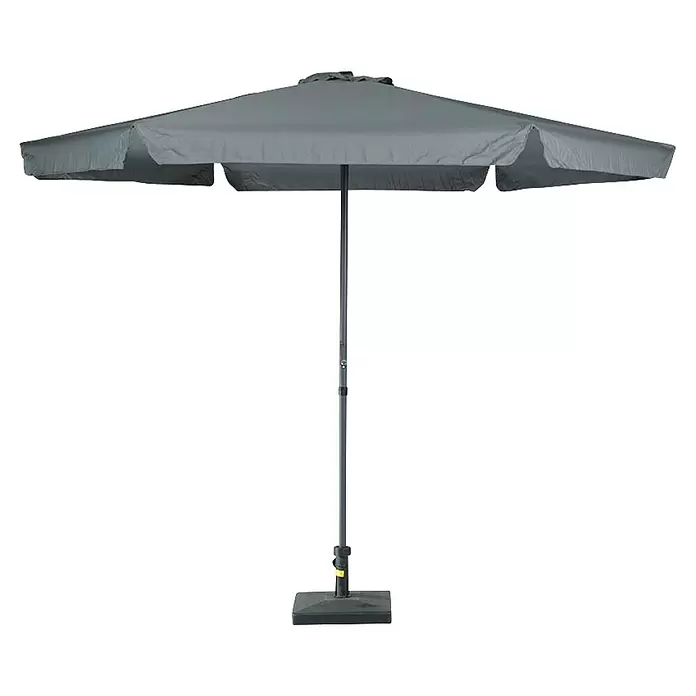 Garden Impressions Marktschirm rund Delta - Dunkelgrau, Durchmesser Bespannung: 300 cm - Grauer quadratischer Terrassenschirm mit Mittelstange und dunklem Fuß.