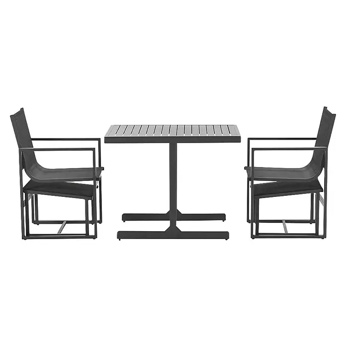 Garden Impressions Balkonmöbel-Set Alabama - 5 -tlg., Aluminium, Textilene, Schwarz/Anthrazit - Anthrazitfarbenes Outdoor-Essset mit rechteckigem Lattenrost-Tisch und zwei Armlehnstühlen mit Netzgewebe.