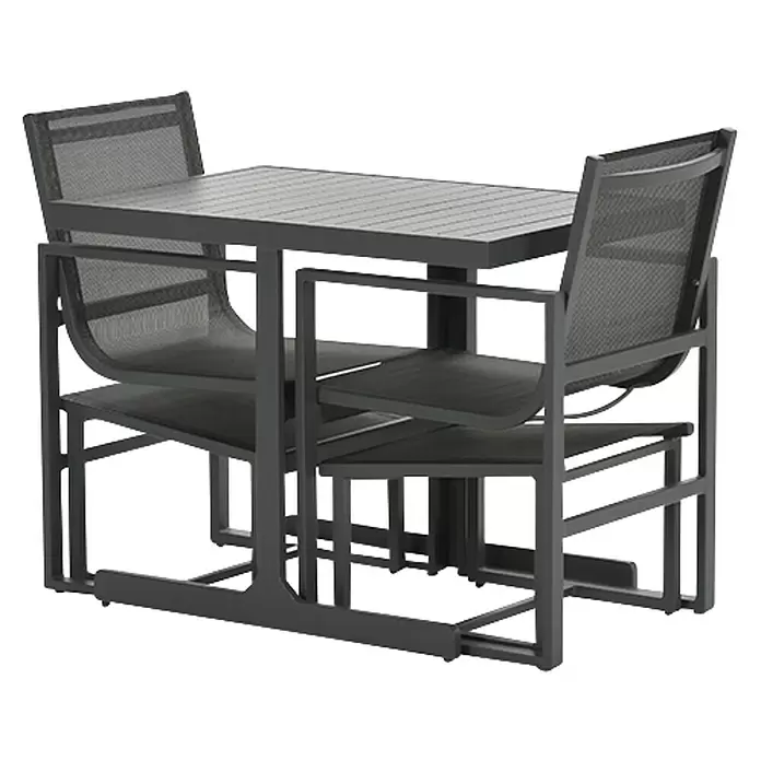 Garden Impressions Balkonmöbel-Set Alabama - 5 -tlg., Aluminium, Textilene, Schwarz/Anthrazit - Dunkelgraue Outdoor-Essgruppe aus Metall und Netzgewebe mit Stühlen, die platzsparend unter den Tisch geschoben werden können.