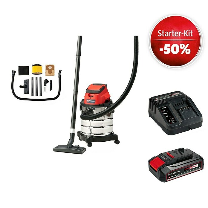 Einhell Power X-Change 18V Maschinenpaket (Akku-Nass-Trockensauger TC-VC 18/20 Li-Solo + Starter-Kit (-50%)) | BAUHAUS