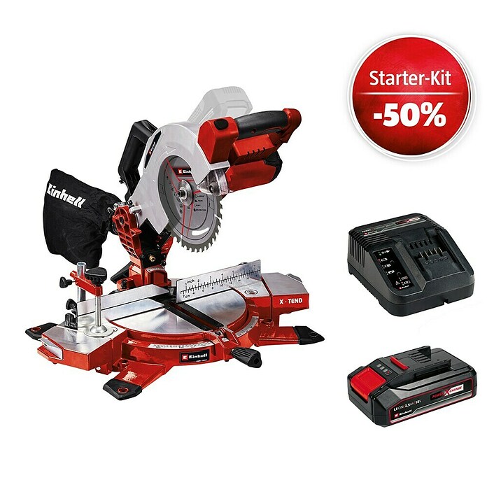 Einhell Power X-Change 18V Maschinenpaket (Akku-Kappzugsäge TE-MS 18-210 Li-Solo + Starter-Kit (-50%)) | BAUHAUS