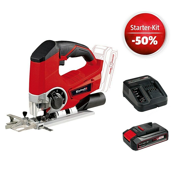 Einhell Power X-Change 18V Maschinenpaket (Akku-Pendelhubstichsäge TE-JS 18/80 Li-Solo + Starter-Kit (-50%)) | BAUHAUS