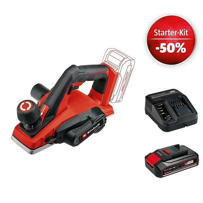 Einhell Power X-Change 18V Maschinenpaket (Akku-Hobel TE-PL 18/82 Li-Solo + Starter-Kit (-50%)) | BAUHAUS