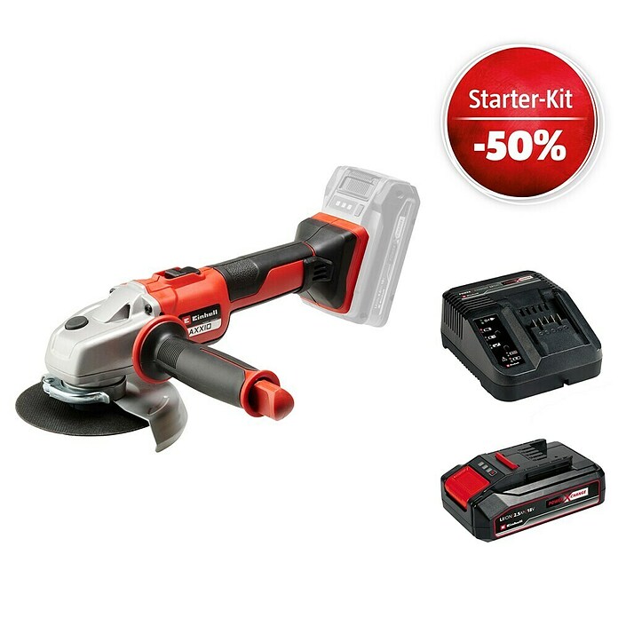 Einhell Power X-Change 18V Maschinenpaket (Akku-Winkelschleifer Axxio 18/125 + Starter-Kit (-50%)) | BAUHAUS