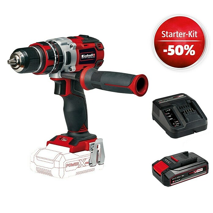 Einhell Power X-Change 18V Maschinenpaket (Akku-Schlagbohrschrauber TE-CD 18 Li-i Brushless-Solo + Starter-Kit (-50%)) | BAUHAUS