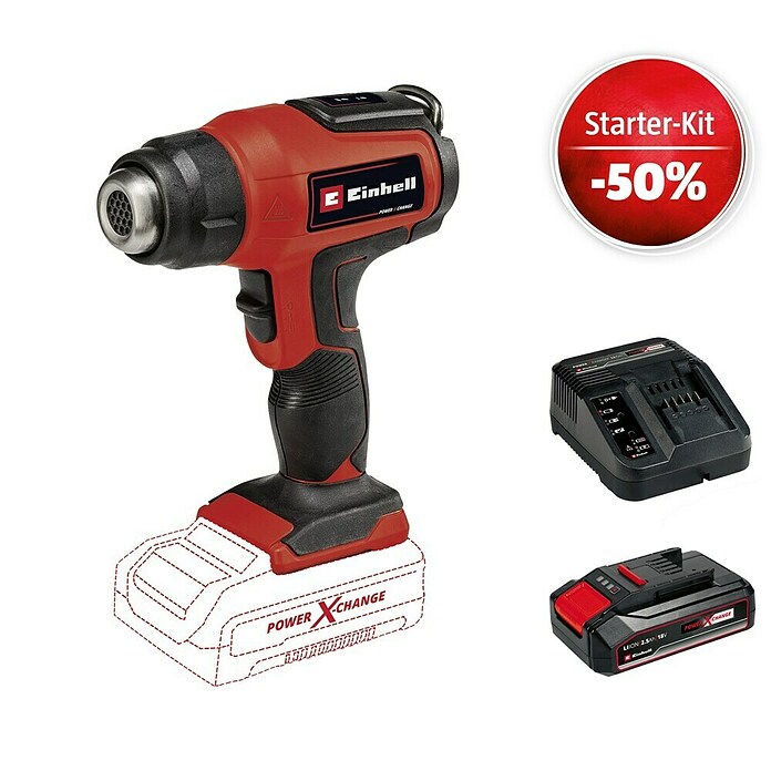 Einhell Power X-Change 18V Maschinenpaket (Akku-Heißluftgebläse TE-HA 18 Li-Solo + Starter-Kit (-50%)) | BAUHAUS