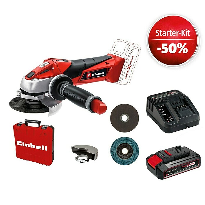 Einhell Power X-Change 18V Maschinenpaket (Akku-Winkelschleifer TE-AG 18/115 Li-SoloAcc + Starter-Kit (-50%)) | BAUHAUS