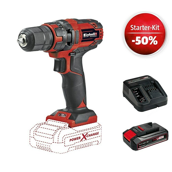 Einhell Power X-Change 18V Maschinenpaket (Akku-Bohrschrauber TC-CD 18/35 Li-Solo + Starter-Kit (-50%)) | BAUHAUS