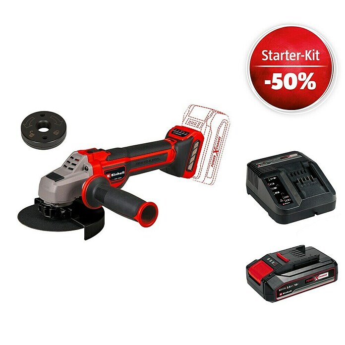 Einhell Power X-Change 18V Maschinenpaket (Akku-Winkelschleifer TP-AG 18/125 CE Q Li - Solo + Starter-Kit (-50%)) | BAUHAUS