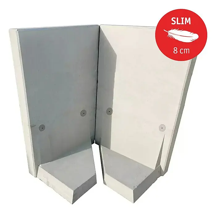 Diephaus L-Stein Slim Außenecke - 180 cm, 100 cm, Stärke: 8 cm, Grau - Zwei Betonwände in L-Form, die eine Ecke bilden. Ideal als stilvolle und robuste Raumteiler oder zur Gartengestaltung.