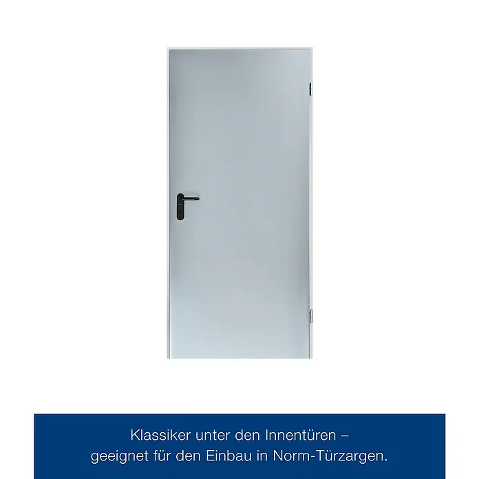 Hörmann ZK-Element - 87,5 x 200 cm, DIN Anschlag: Rechts, Verzinkt - Eine moderne, graue Innentür mit einem eleganten schwarzen Türgriff, ideal für stilvolle Wohnräume.