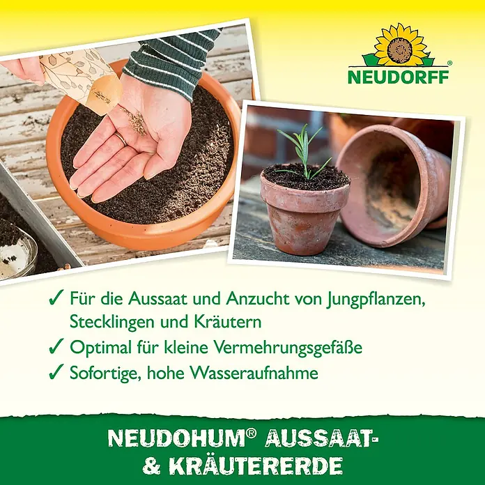 Neudorff NeudoHum Aussaat- & Kräutererde - 3 l - Aussaaterde von Neudorff: Ideal für Aussaat & Anzucht von Jungpflanzen, Stecklingen & Kräutern. Optimale Wasseraufnahme für kleine Vermehrungsgefäße.