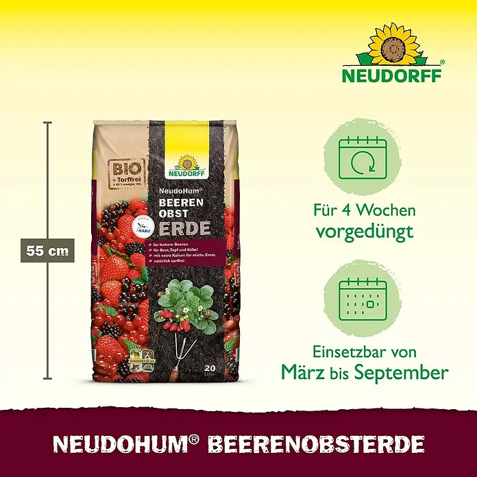 Neudorff NeudoHum Obst- & Beerenerde - 20 l - NEUDORFF NeudoHum® Beerenerde: Bio-Beerenobsterde für gesunde Pflanzen und reiche Ernte. Torffrei und vorgedüngt für beste Ergebnisse.