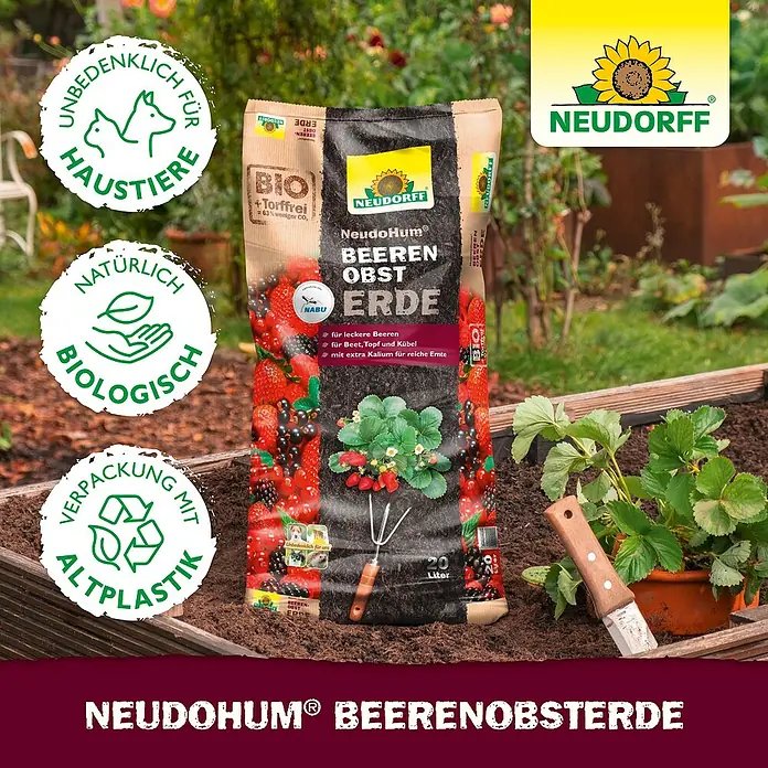 Neudorff NeudoHum Obst- & Beerenerde - 20 l - NeudoHum Beerenerde: Bio-Gartenerde für Beerenobst, torffrei, mit Algenkalk und Guano für gesunde Pflanzen und reiche Ernte.