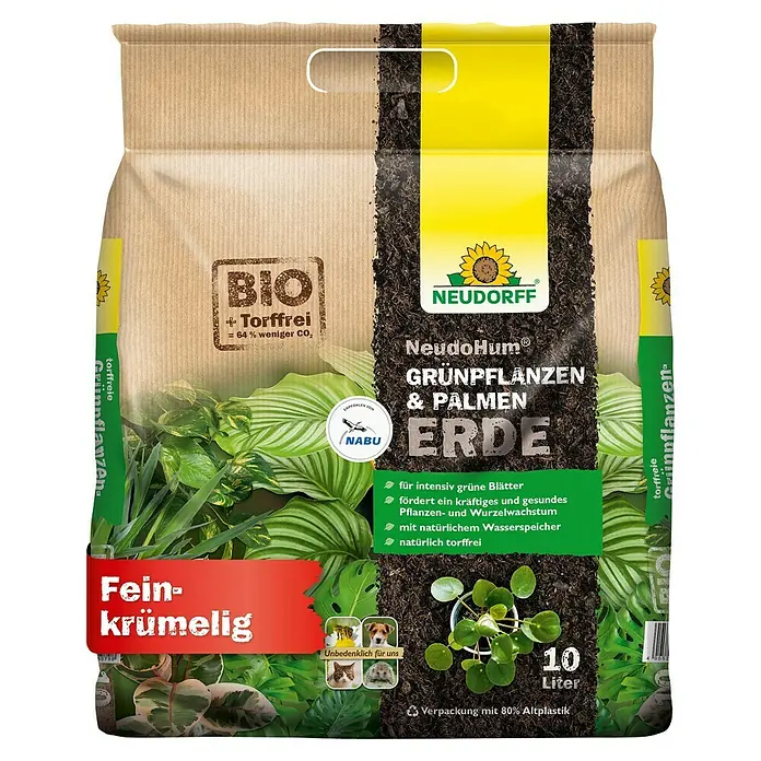 Neudorff NeudoHum Grünpflanzen- & Palmenerde - 10 l, Torffrei - Produktbild: Neudorff NeudoHum Grünpflanzen- und Palmenerde, torffrei und ideal für gesundes Pflanzenwachstum.