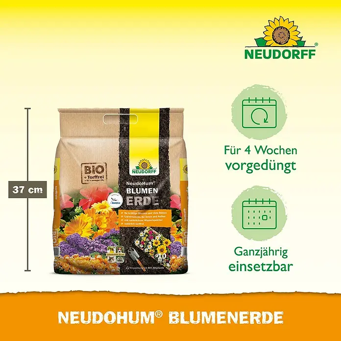 Neudorff NeudoHum Blumenerde - 10 l, Torffrei - Produktbild von NeudoHum Blumenerde, torffreie Bio-Blumenerde für kräftige Blumen und reiche Blüten.