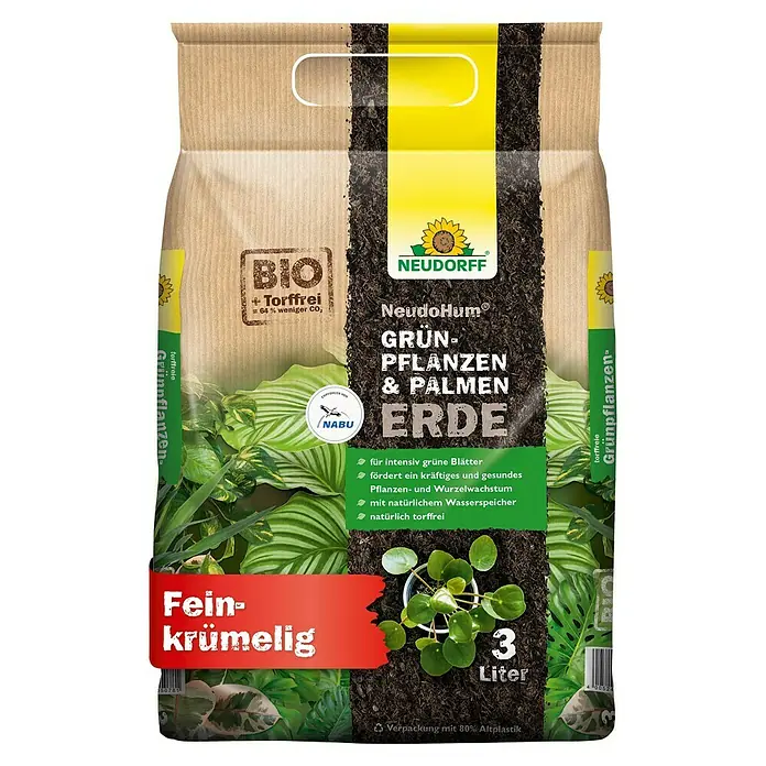 Neudorff NeudoHum Grünpflanzen- & Palmenerde - 3 l, Torffrei - Sack NeudoHum Grünpflanzen- & Palmenerde: Torffreie Bio-Erde für intensive grüne Blätter und kräftiges Pflanzenwachstum.